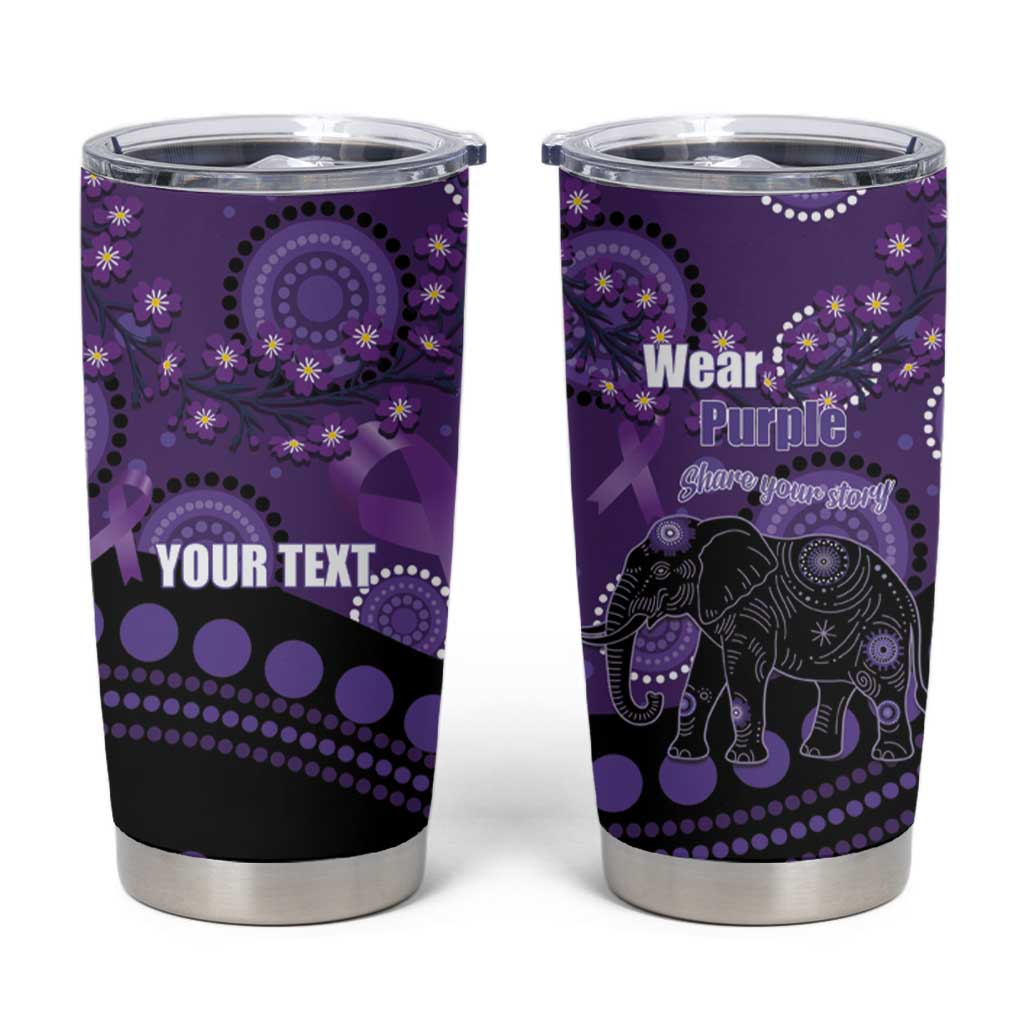 Australia Alzheimer's and Brain Awareness Personalised Tumbler Cup Elephant Forget-Me-Not Aboriginal Art