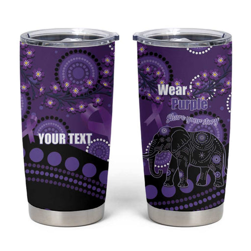Australia Alzheimer's and Brain Awareness Personalised Tumbler Cup Elephant Forget-Me-Not Aboriginal Art