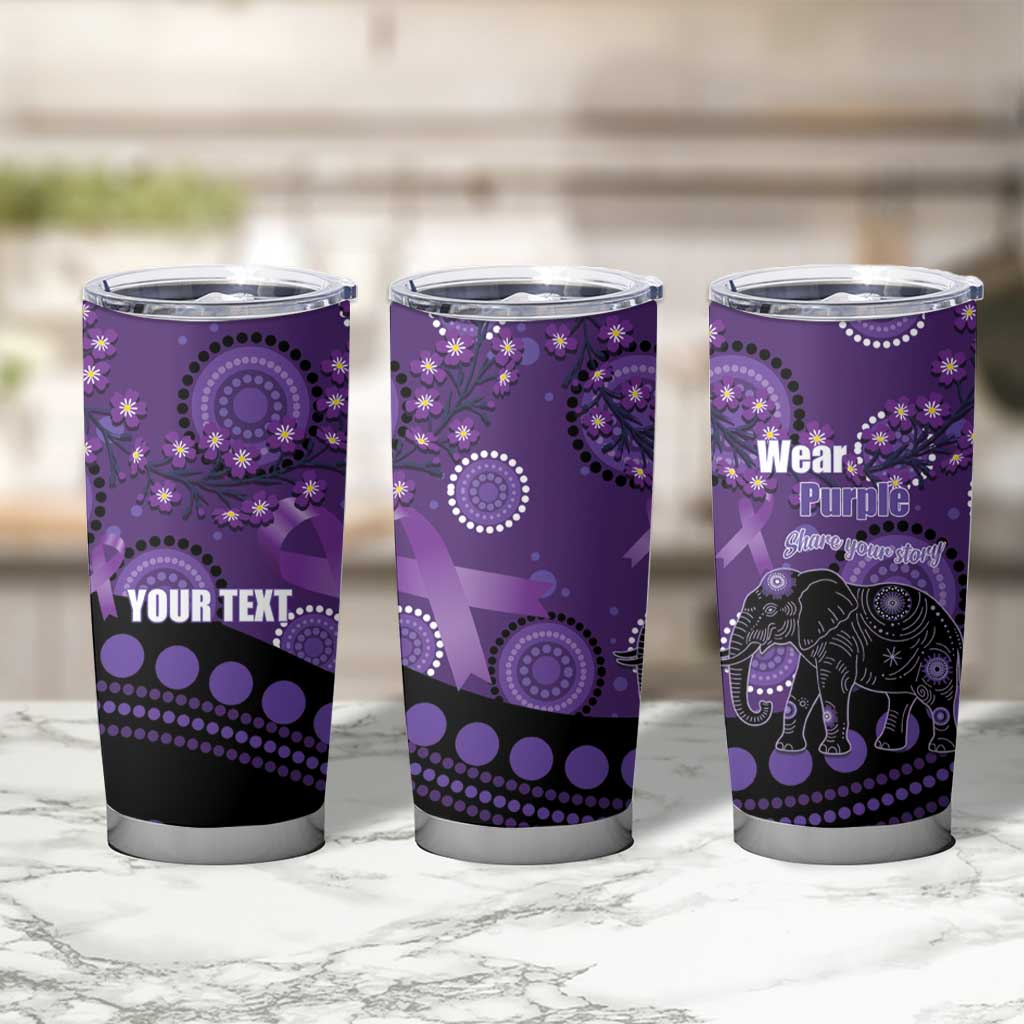 Australia Alzheimer's and Brain Awareness Personalised Tumbler Cup Elephant Forget-Me-Not Aboriginal Art