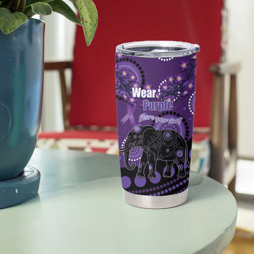 Australia Alzheimer's and Brain Awareness Personalised Tumbler Cup Elephant Forget-Me-Not Aboriginal Art