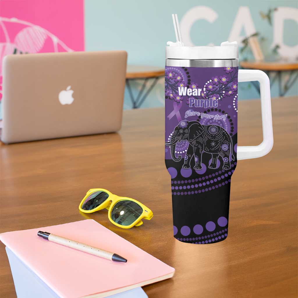 Australia Alzheimer's and Brain Awareness Personalised Tumbler With Handle Elephant Forget-Me-Not Aboriginal Art
