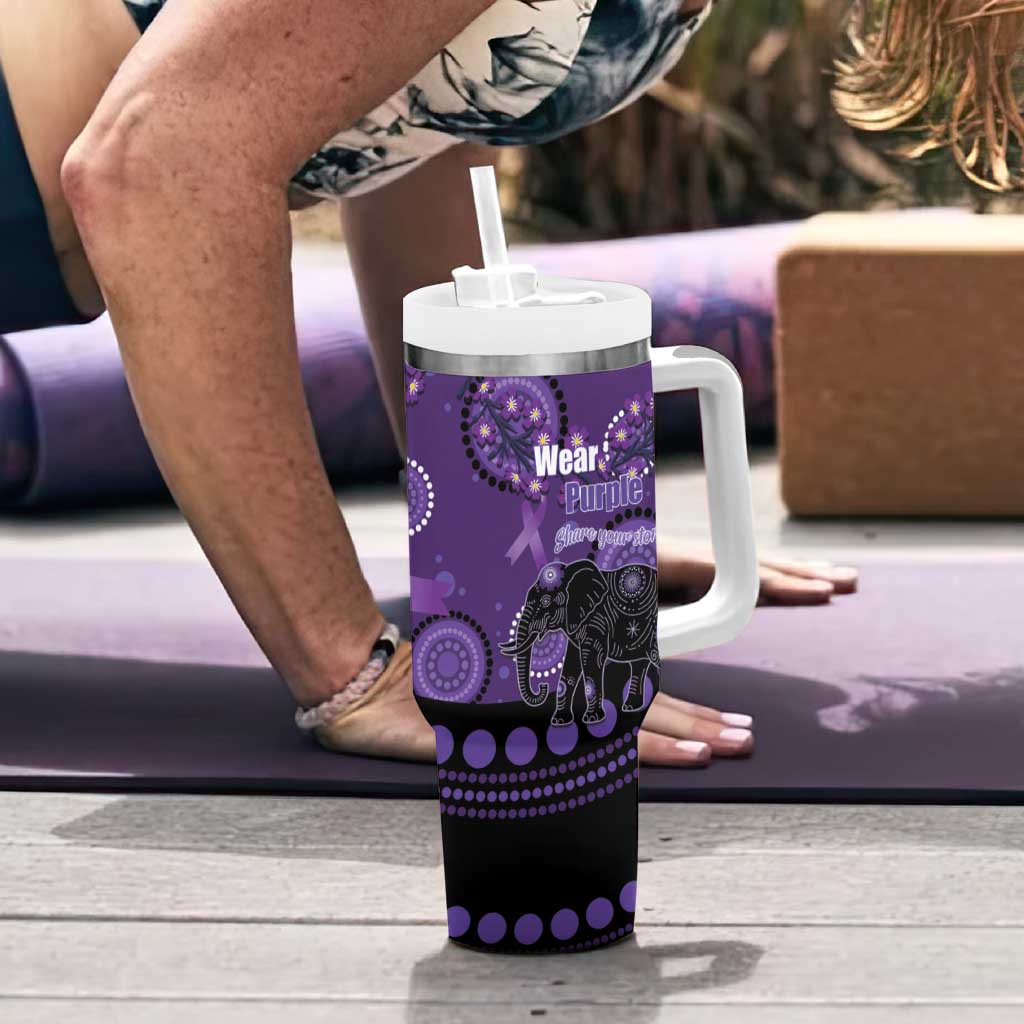 Australia Alzheimer's and Brain Awareness Personalised Tumbler With Handle Elephant Forget-Me-Not Aboriginal Art