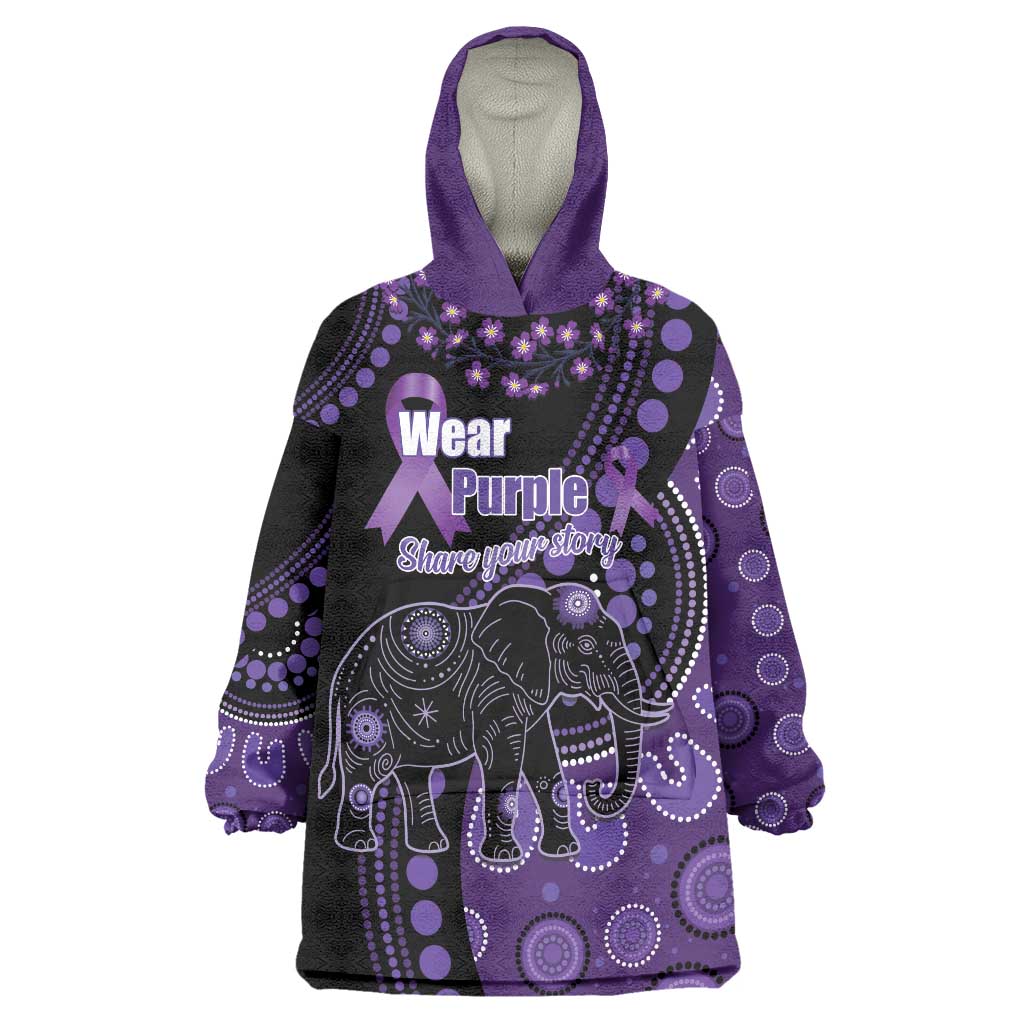 Australia Alzheimer's and Brain Awareness Personalised Wearable Blanket Hoodie Elephant Forget-Me-Not Aboriginal Art