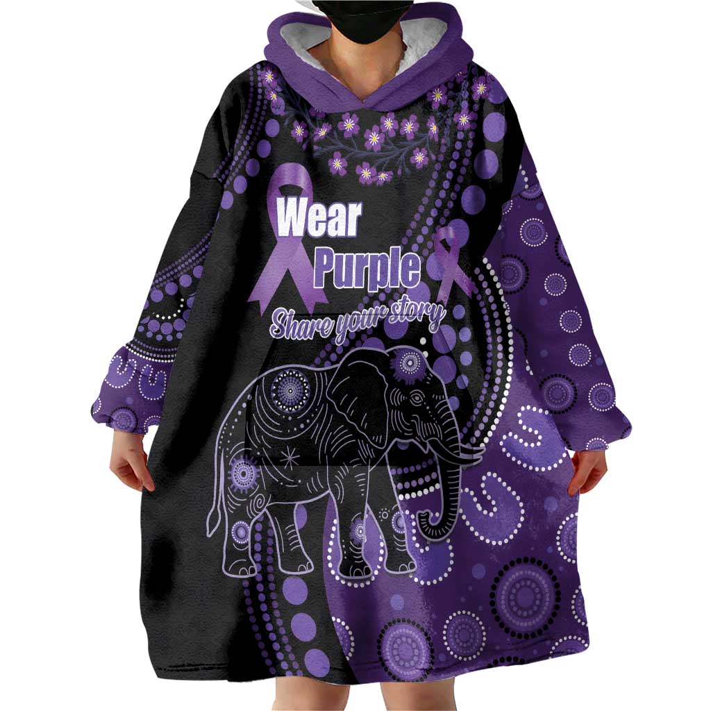 Australia Alzheimer's and Brain Awareness Personalised Wearable Blanket Hoodie Elephant Forget-Me-Not Aboriginal Art