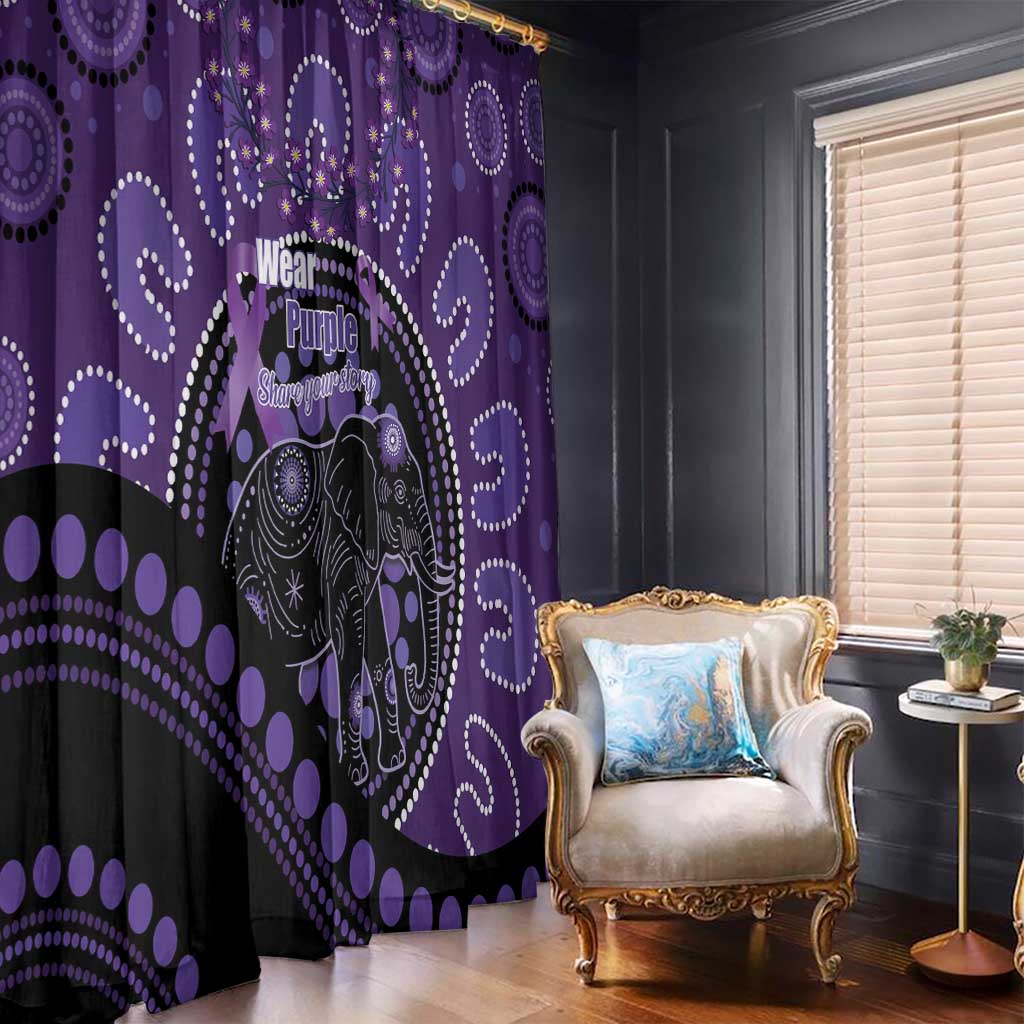Australia Alzheimer's and Brain Awareness Window Curtain Elephant Forget-Me-Not Aboriginal Art