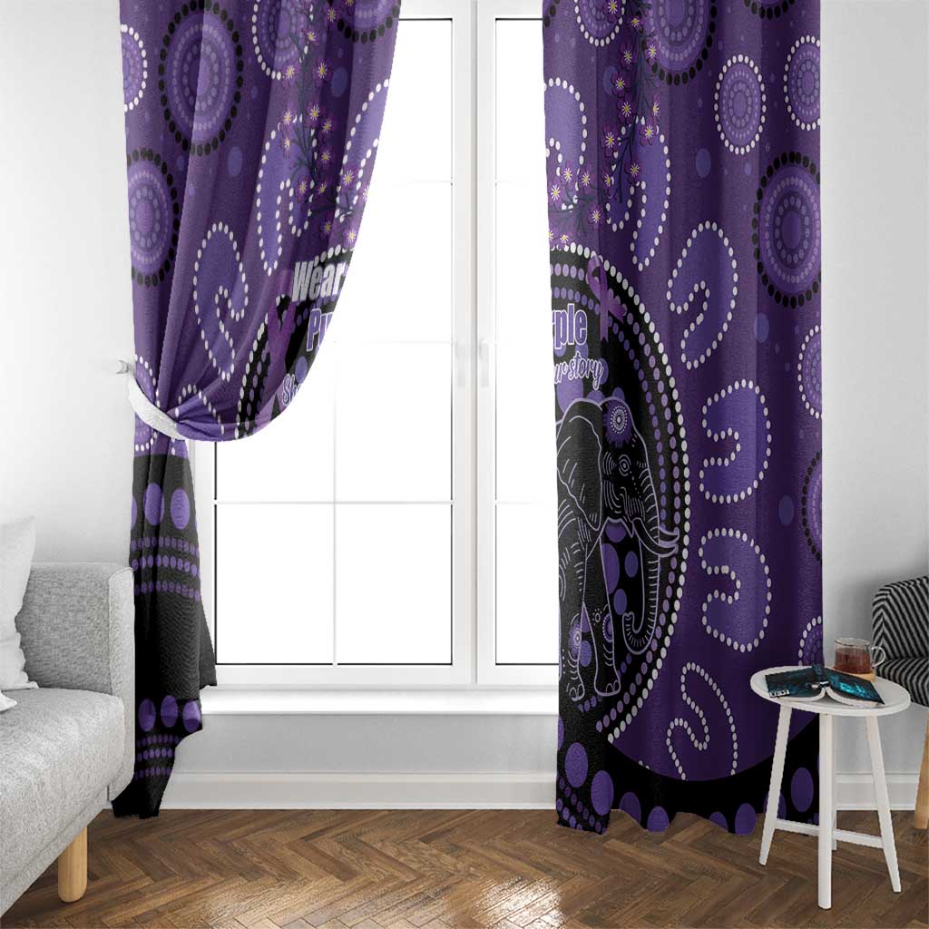 Australia Alzheimer's and Brain Awareness Window Curtain Elephant Forget-Me-Not Aboriginal Art