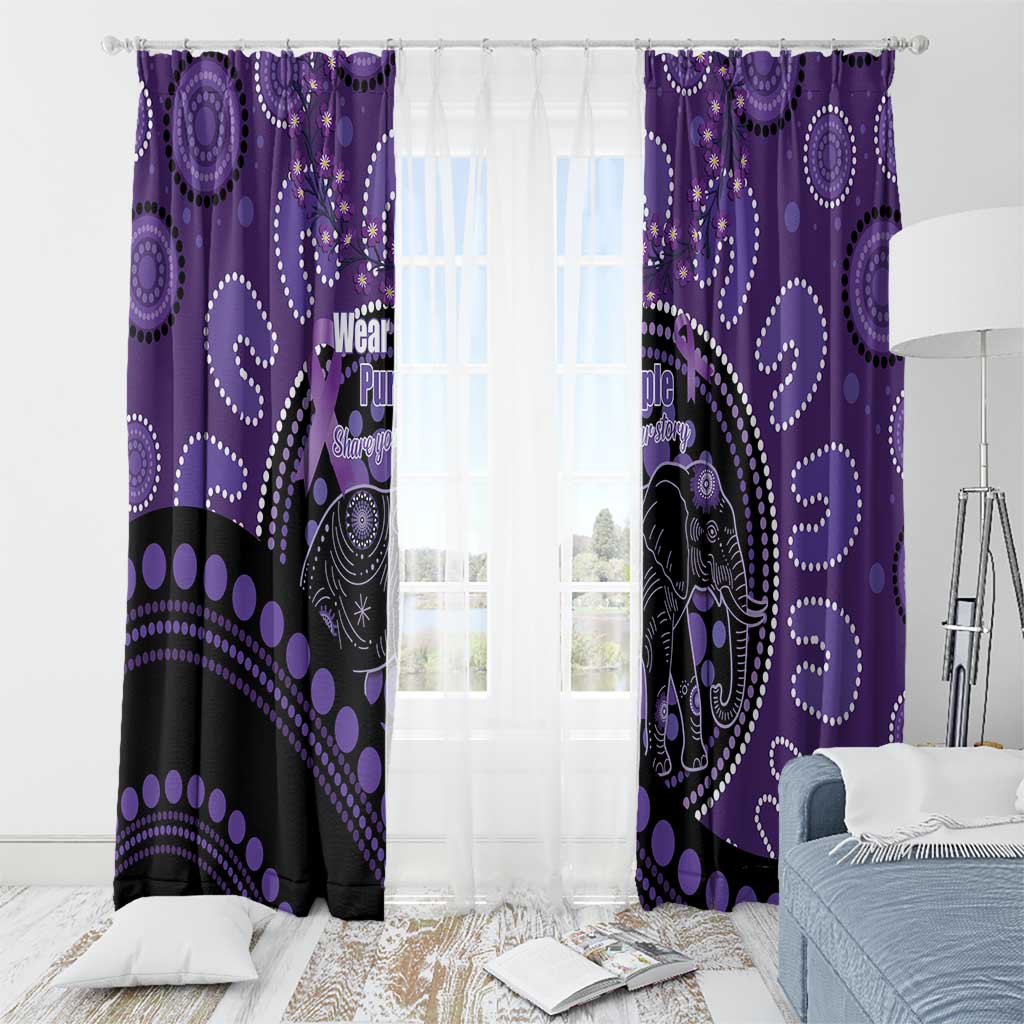 Australia Alzheimer's and Brain Awareness Window Curtain Elephant Forget-Me-Not Aboriginal Art