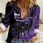 Australia Alzheimer's and Brain Awareness Personalised Women Casual Shirt Elephant Forget-Me-Not Aboriginal Art