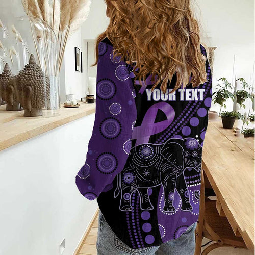 Australia Alzheimer's and Brain Awareness Personalised Women Casual Shirt Elephant Forget-Me-Not Aboriginal Art
