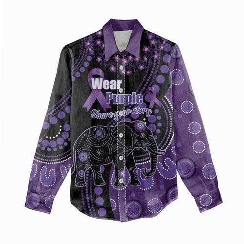 Australia Alzheimer's and Brain Awareness Personalised Women Casual Shirt Elephant Forget-Me-Not Aboriginal Art
