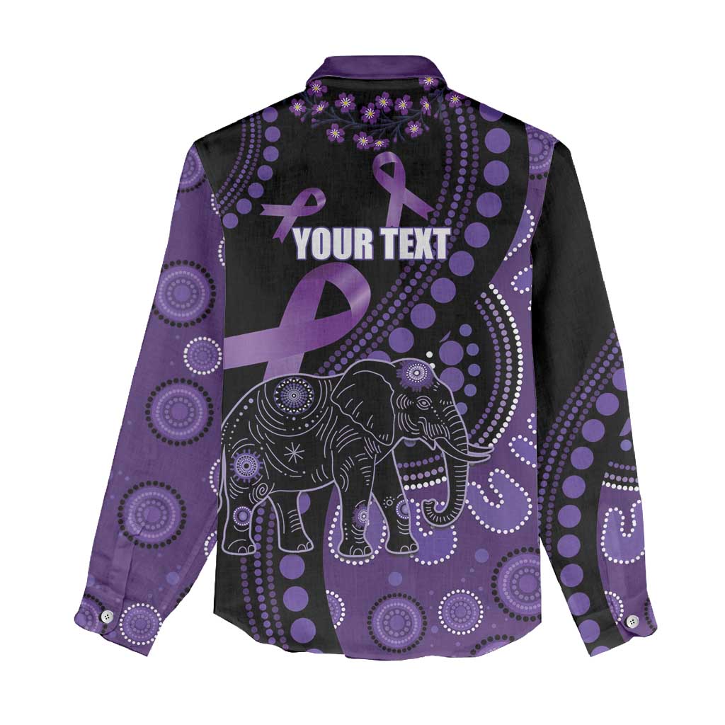 Australia Alzheimer's and Brain Awareness Personalised Women Casual Shirt Elephant Forget-Me-Not Aboriginal Art