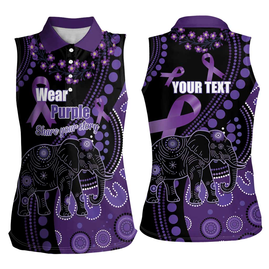 Australia Alzheimer's and Brain Awareness Personalised Women Sleeveless Polo Shirt Elephant Forget-Me-Not Aboriginal Art