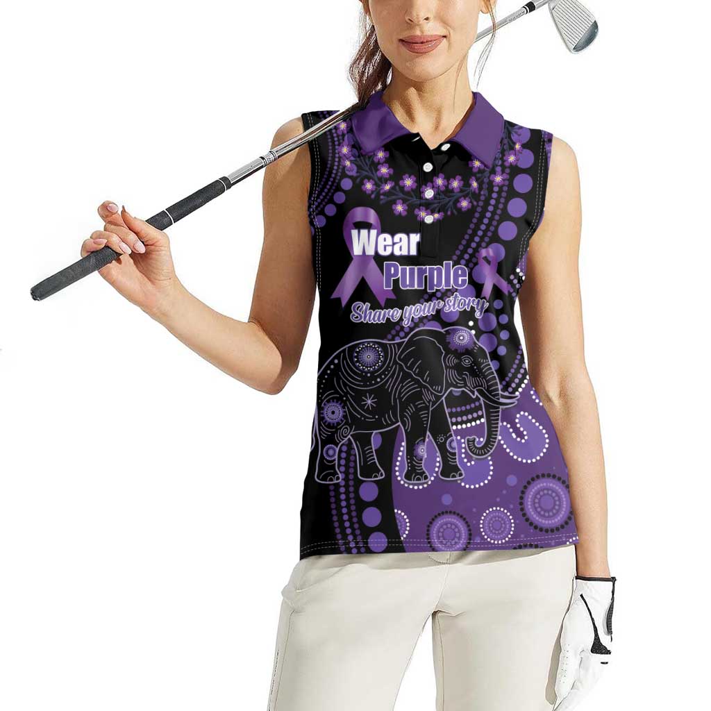 Australia Alzheimer's and Brain Awareness Personalised Women Sleeveless Polo Shirt Elephant Forget-Me-Not Aboriginal Art
