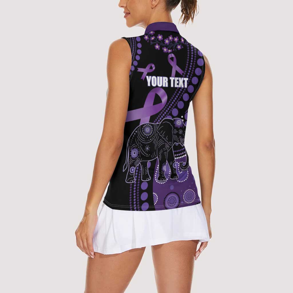 Australia Alzheimer's and Brain Awareness Personalised Women Sleeveless Polo Shirt Elephant Forget-Me-Not Aboriginal Art