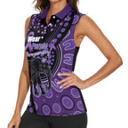 Australia Alzheimer's and Brain Awareness Personalised Women Sleeveless Polo Shirt Elephant Forget-Me-Not Aboriginal Art
