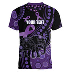 Australia Alzheimer's and Brain Awareness Personalised Women V-Neck T-Shirt Elephant Forget-Me-Not Aboriginal Art