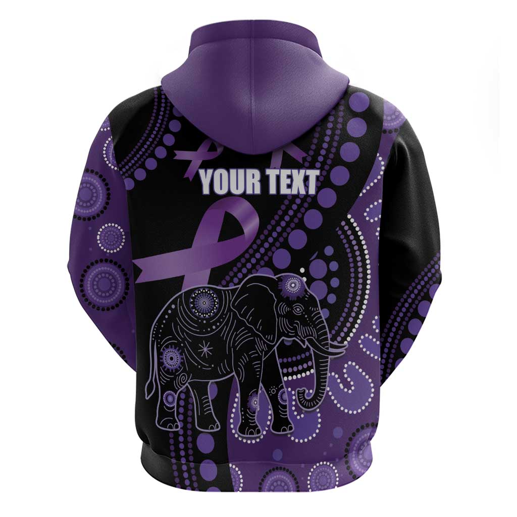 Australia Alzheimer's and Brain Awareness Personalised Zip Hoodie Elephant Forget-Me-Not Aboriginal Art