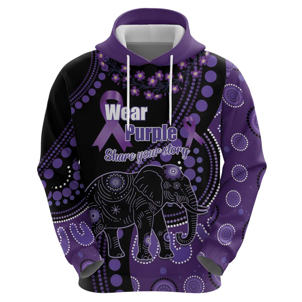 Australia Alzheimer's and Brain Awareness Personalised Zip Hoodie Elephant Forget-Me-Not Aboriginal Art