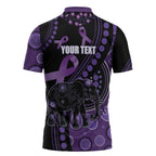 Australia Alzheimer's and Brain Awareness Personalised Zipper Polo Shirt Elephant Forget-Me-Not Aboriginal Art