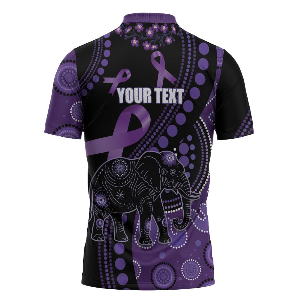 Australia Alzheimer's and Brain Awareness Personalised Zipper Polo Shirt Elephant Forget-Me-Not Aboriginal Art