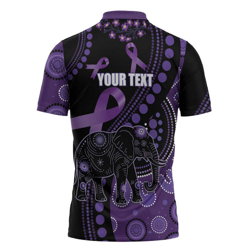 Australia Alzheimer's and Brain Awareness Personalised Zipper Polo Shirt Elephant Forget-Me-Not Aboriginal Art
