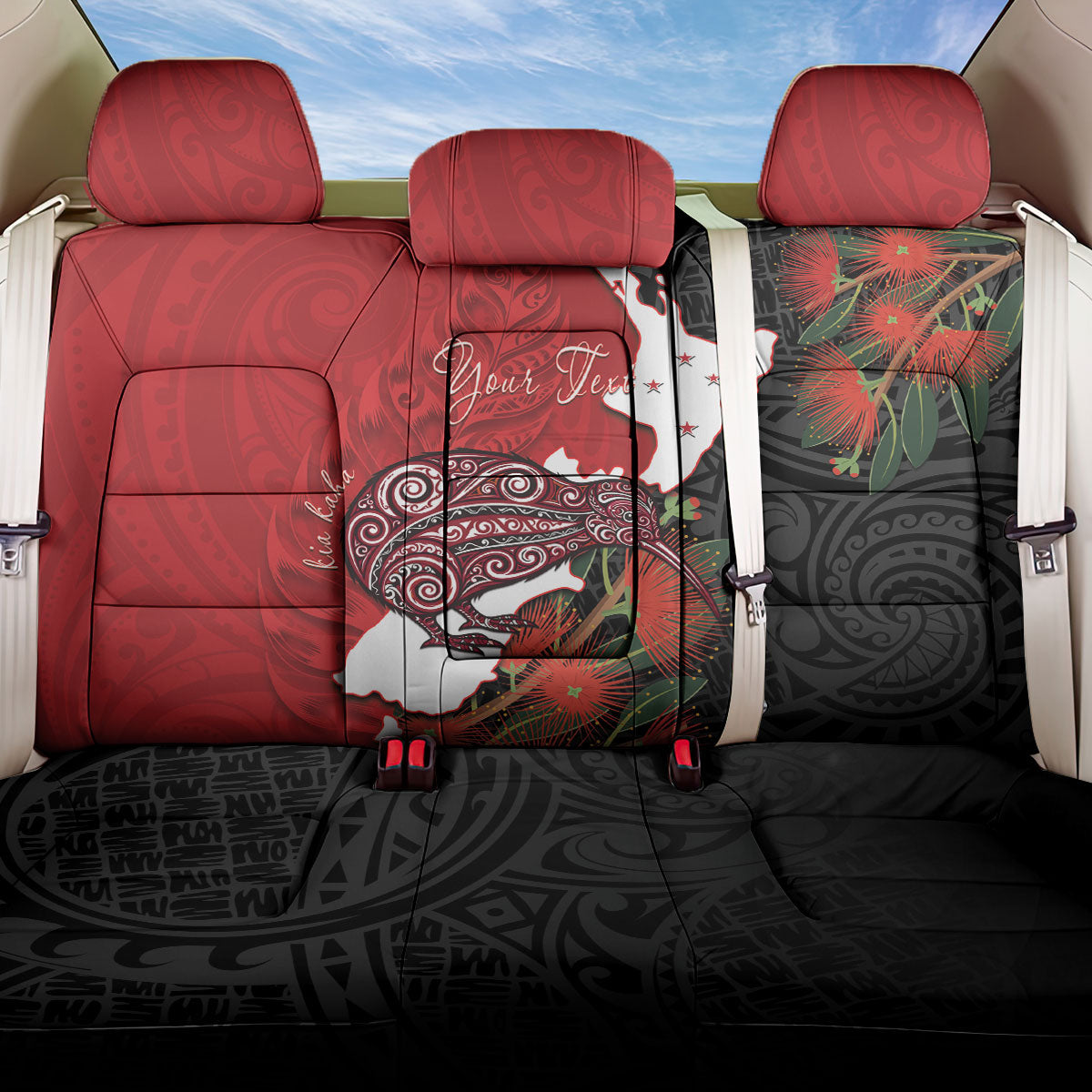 Kiwi New Zealand Personalised Back Car Seat Cover NZ Map Pohutukawa Fern Maori Pattern