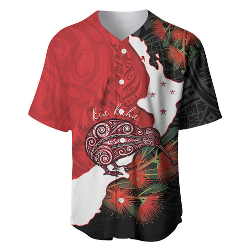 Kiwi New Zealand Personalised Baseball Jersey NZ Map Pohutukawa Fern Maori Pattern