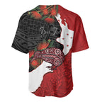 Kiwi New Zealand Personalised Baseball Jersey NZ Map Pohutukawa Fern Maori Pattern