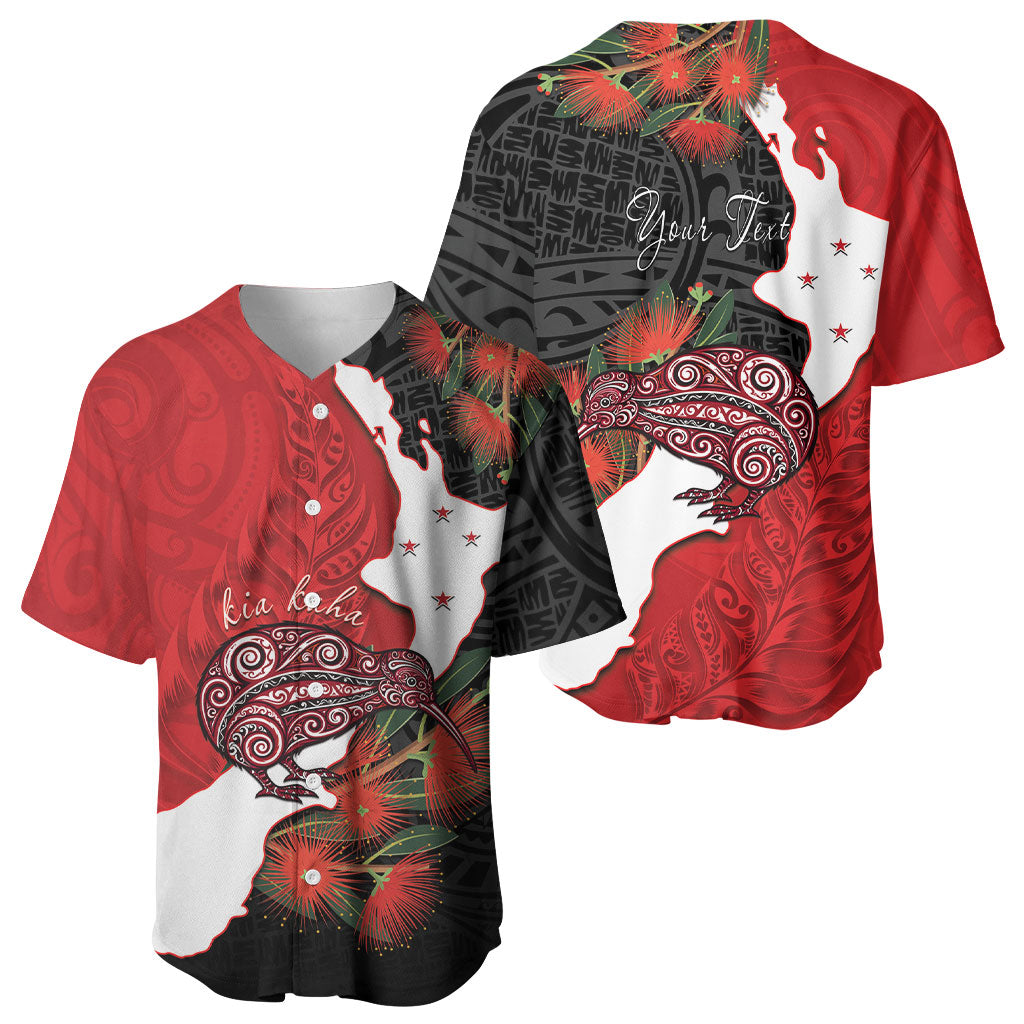 Kiwi New Zealand Personalised Baseball Jersey NZ Map Pohutukawa Fern Maori Pattern
