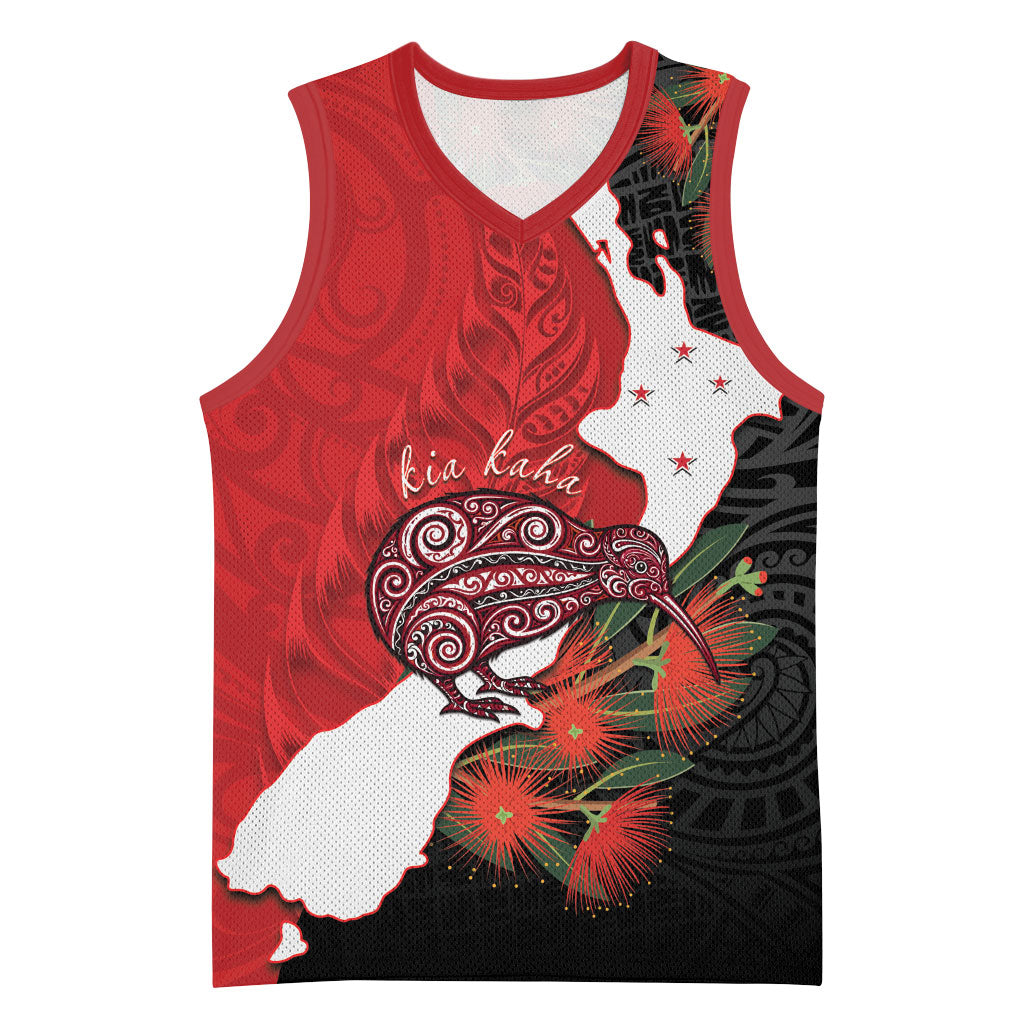 Kiwi New Zealand Personalised Basketball Jersey NZ Map Pohutukawa Fern Maori Pattern