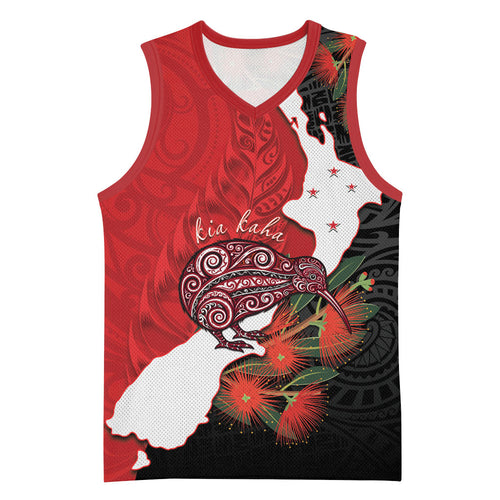 Kiwi New Zealand Personalised Basketball Jersey NZ Map Pohutukawa Fern Maori Pattern