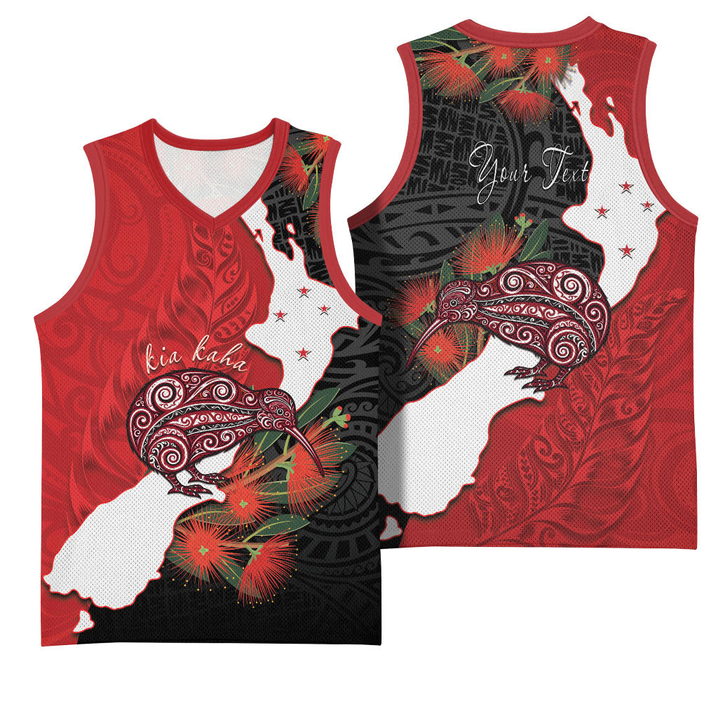 Kiwi New Zealand Personalised Basketball Jersey NZ Map Pohutukawa Fern Maori Pattern