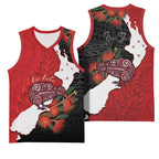 Kiwi New Zealand Personalised Basketball Jersey NZ Map Pohutukawa Fern Maori Pattern