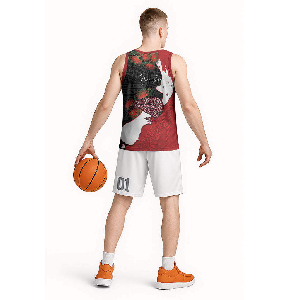 Kiwi New Zealand Personalised Basketball Jersey NZ Map Pohutukawa Fern Maori Pattern