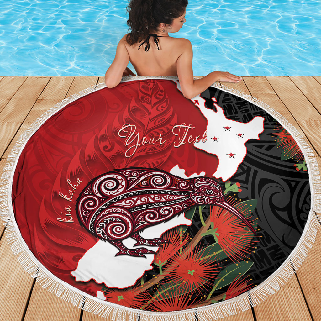 Kiwi New Zealand Personalised Beach Blanket NZ Map Pohutukawa Fern Maori Pattern