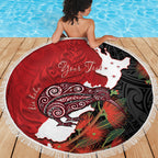Kiwi New Zealand Personalised Beach Blanket NZ Map Pohutukawa Fern Maori Pattern