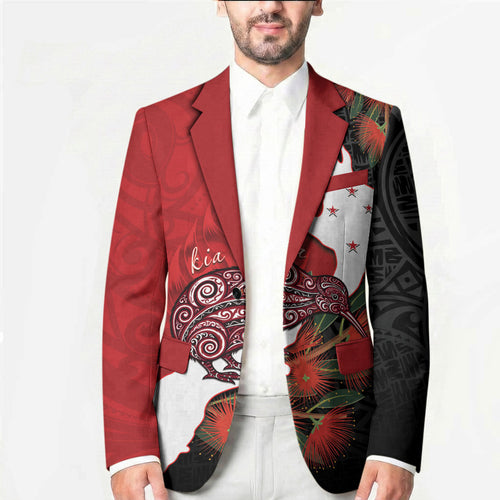 Kiwi New Zealand Personalised Blazer NZ Map Pohutukawa Fern Maori Pattern