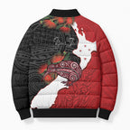 Kiwi New Zealand Personalised Bomber Puffer Jacket NZ Map Pohutukawa Fern Maori Pattern