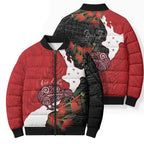 Kiwi New Zealand Personalised Bomber Puffer Jacket NZ Map Pohutukawa Fern Maori Pattern
