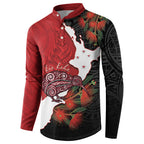 Kiwi New Zealand Personalised Button Sweatshirt NZ Map Pohutukawa Fern Maori Pattern
