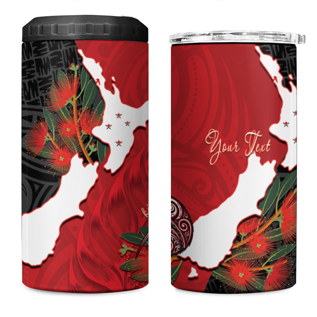 Kiwi New Zealand Personalised 4 in 1 Can Cooler Tumbler NZ Map Pohutukawa Fern Maori Pattern