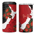 Kiwi New Zealand Personalised 4 in 1 Can Cooler Tumbler NZ Map Pohutukawa Fern Maori Pattern