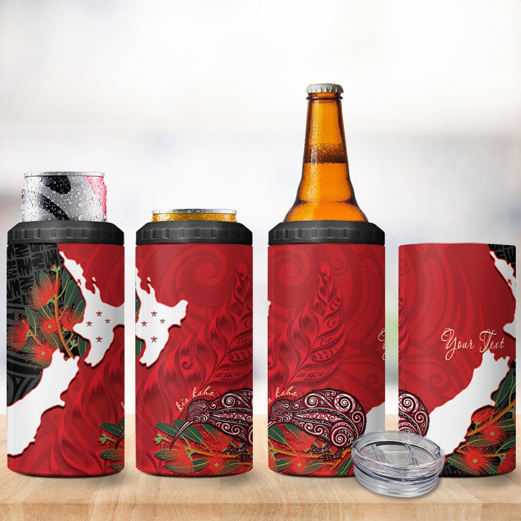 Kiwi New Zealand Personalised 4 in 1 Can Cooler Tumbler NZ Map Pohutukawa Fern Maori Pattern
