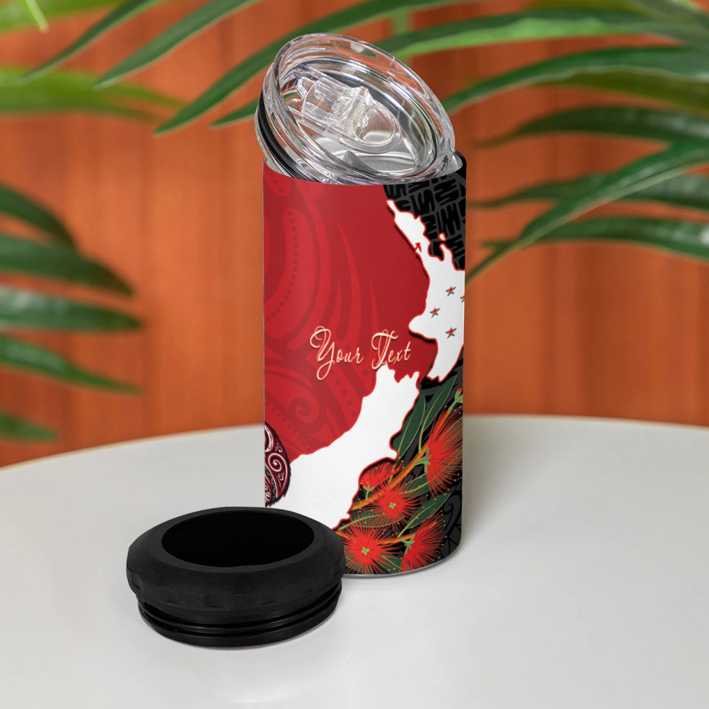 Kiwi New Zealand Personalised 4 in 1 Can Cooler Tumbler NZ Map Pohutukawa Fern Maori Pattern