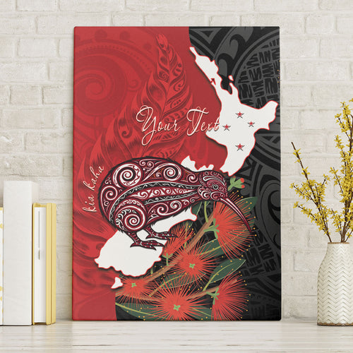 Kiwi New Zealand Personalised Canvas Wall Art NZ Map Pohutukawa Fern Maori Pattern