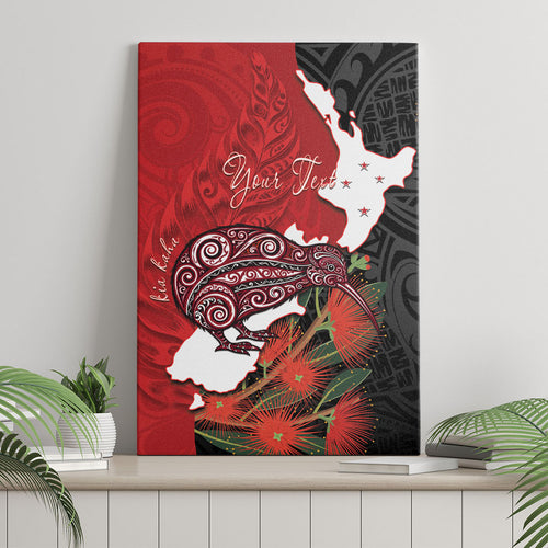 Kiwi New Zealand Personalised Canvas Wall Art NZ Map Pohutukawa Fern Maori Pattern