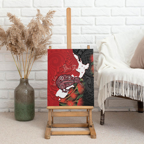 Kiwi New Zealand Personalised Canvas Wall Art NZ Map Pohutukawa Fern Maori Pattern