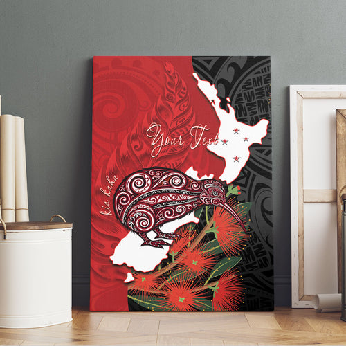 Kiwi New Zealand Personalised Canvas Wall Art NZ Map Pohutukawa Fern Maori Pattern
