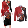 Kiwi New Zealand Personalised Couples Matching Long Sleeve Bodycon Dress and Long Sleeve Button Shirt NZ Map Pohutukawa Fern Maori Pattern