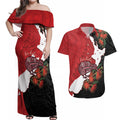 Kiwi New Zealand Personalised Couples Matching Off Shoulder Maxi Dress and Hawaiian Shirt NZ Map Pohutukawa Fern Maori Pattern